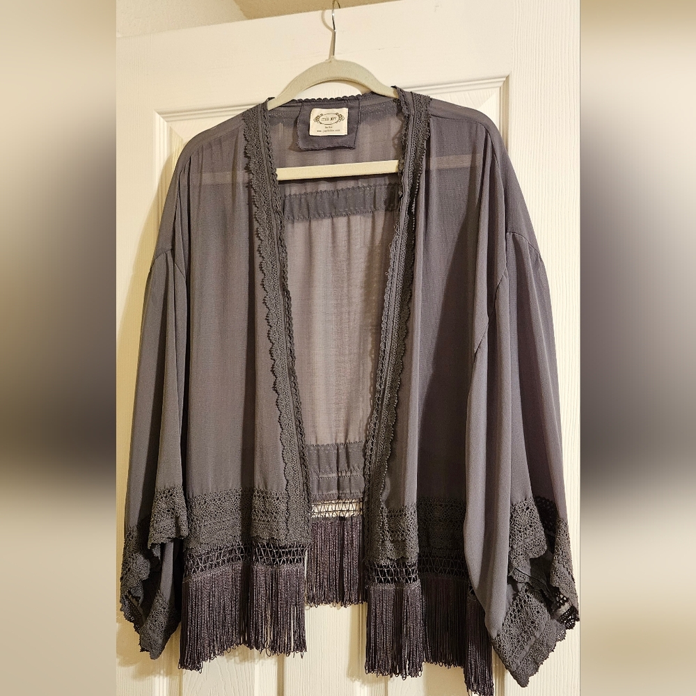 Mia Joy by Joyfolie gray fringe Duster  One Size